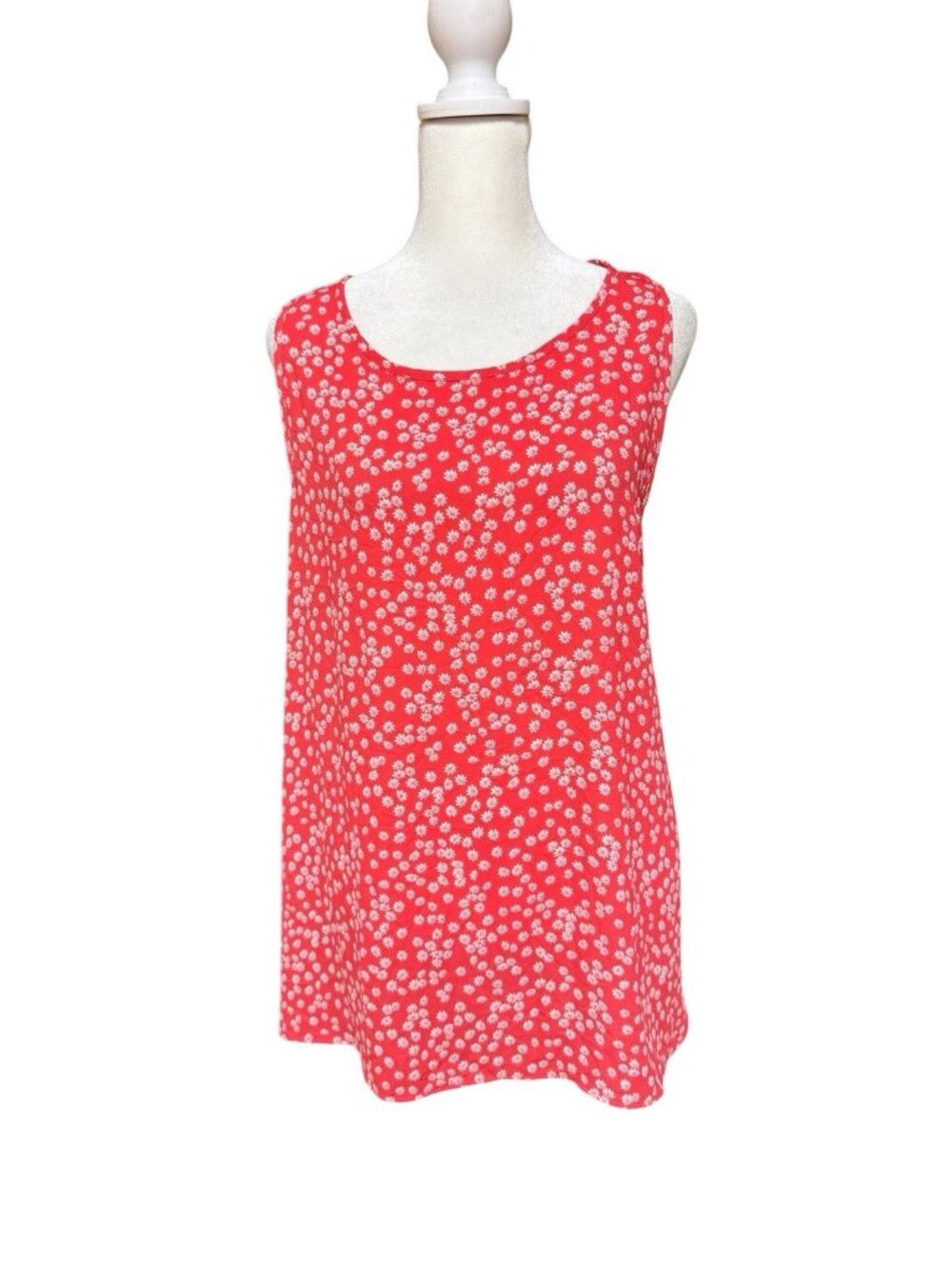 LOFT Floral Sleeveless Blouse XL Red White Lightweight Summer Top
